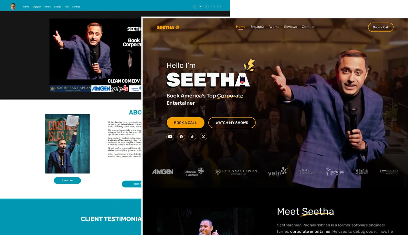 Seetha The Comic website before, on a website builder, and after the rebuild