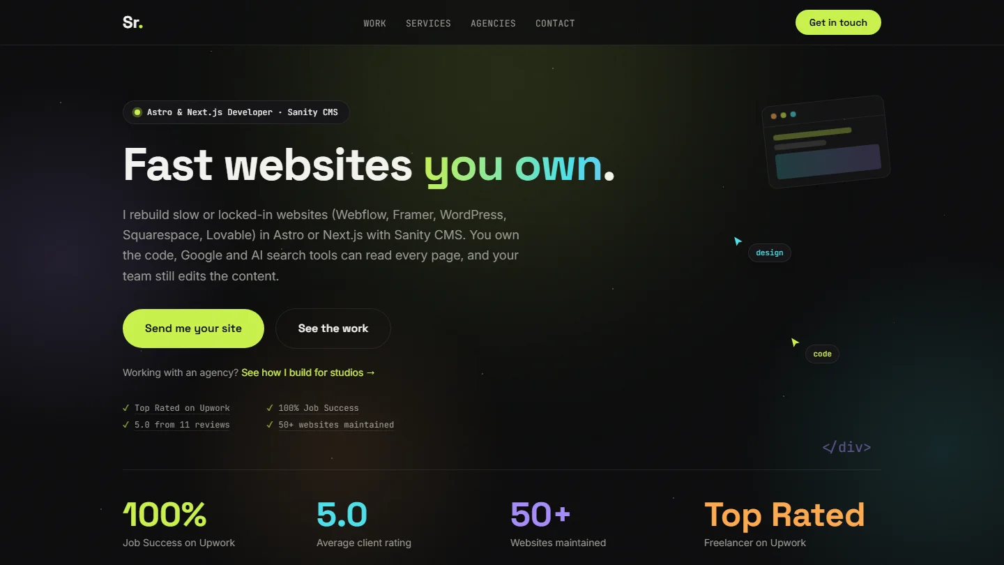 The sohailrana.com homepage after the move to Astro