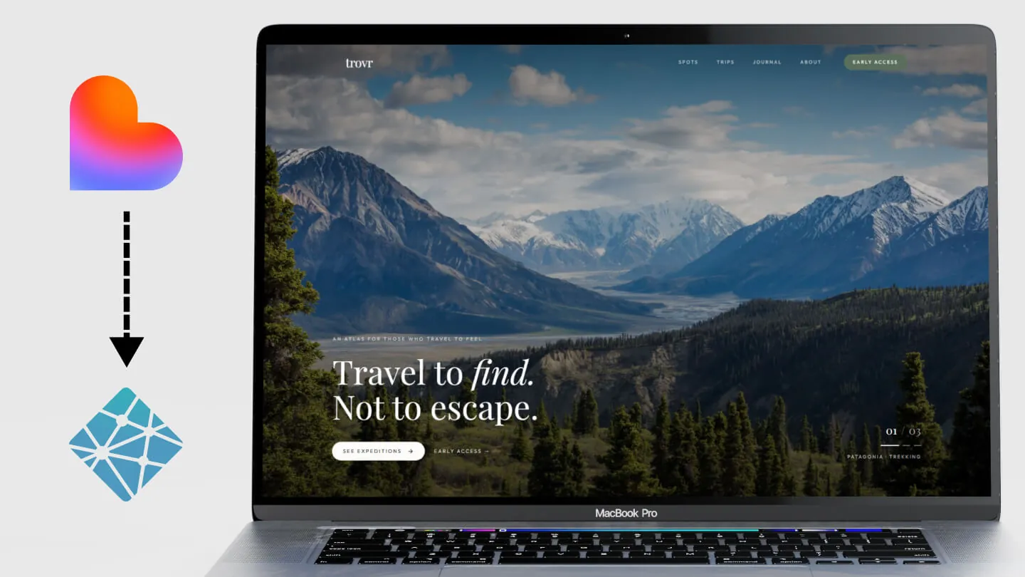 Trovr travel website home page on a laptop, after the move to its own domain